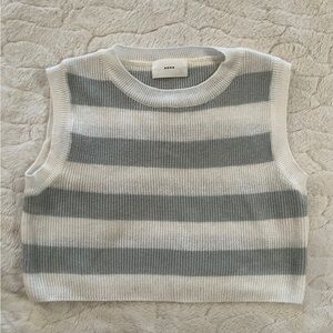 Anne sage green and white striped  cropped knit sweater vest. One size